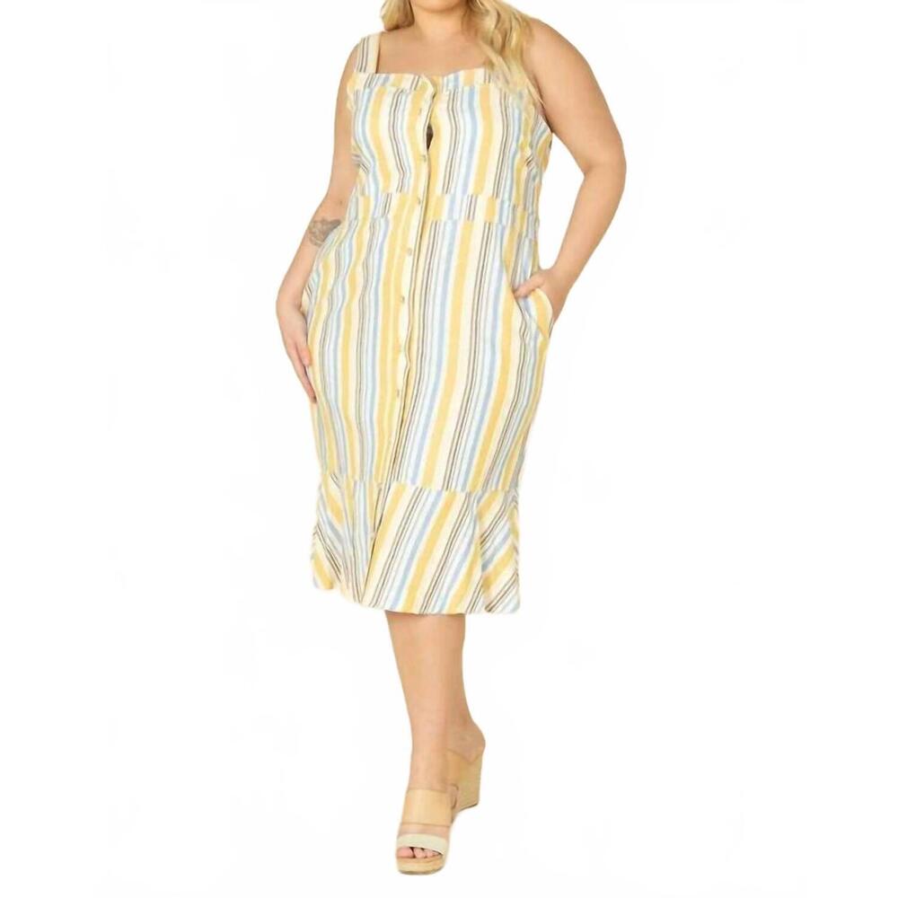 NEW KAREN T DESIGN allure escape dress in yellow blue stripe
